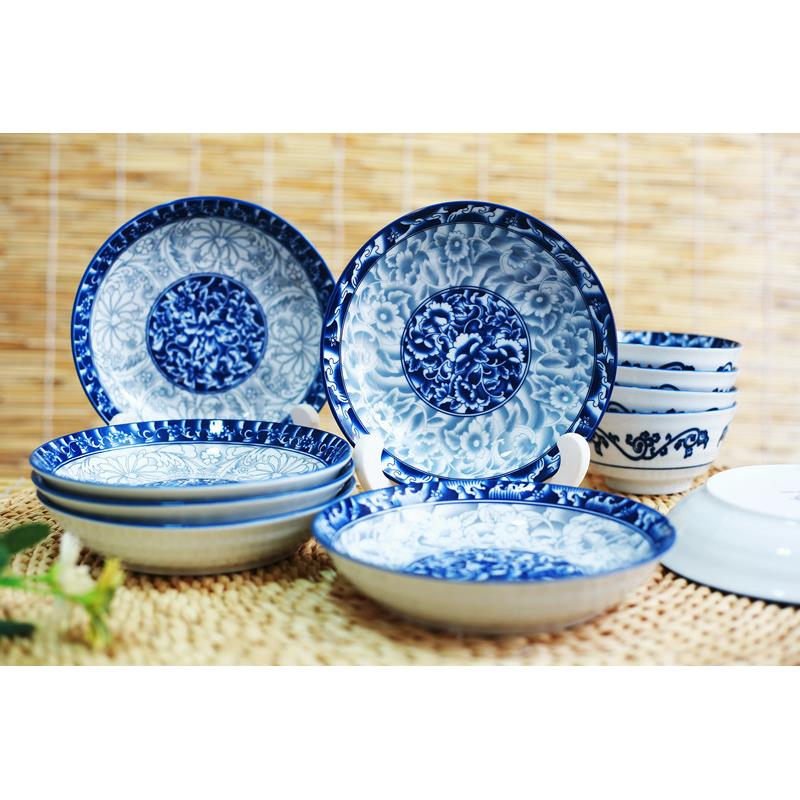 青花家用方釉下彩陶瓷6寸MGC7寸8寸9寸瓷菜盘圆装盘深盘饭盘盘套