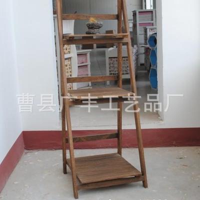 简约棕三层折叠花多用实木置HQX物架白色色木制花架架室内花架