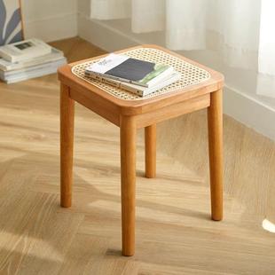 放日式 风实木凳子可叠藤编用方凳餐凳客厅家小户型代简约休闲FRY