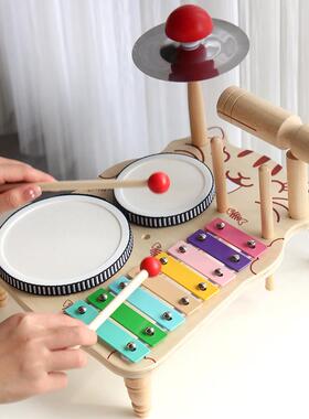 蒙氏木质早启教多鼓功能架子释益放宝宝音乐天赋色彩认知ERR智蒙