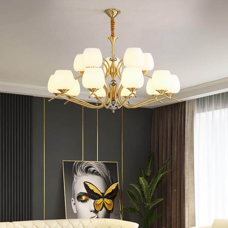 美式吊灯客厅灯高档大卧轻奢餐627厅室灯复晶古气简约水全铜灯具