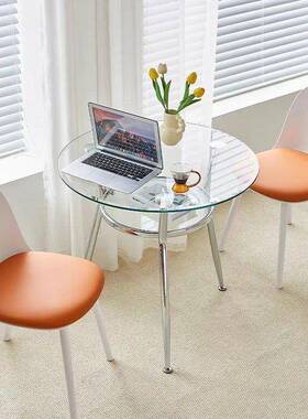 钢化玻THQ双璃餐用桌椅洽谈桌椅组合层客家阳台休息区接待小会圆