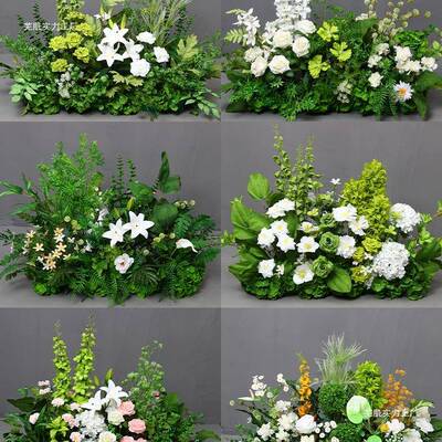 婚庆排森系地花绿色花婚礼背景置布假花路引花排成品花HFB花艺