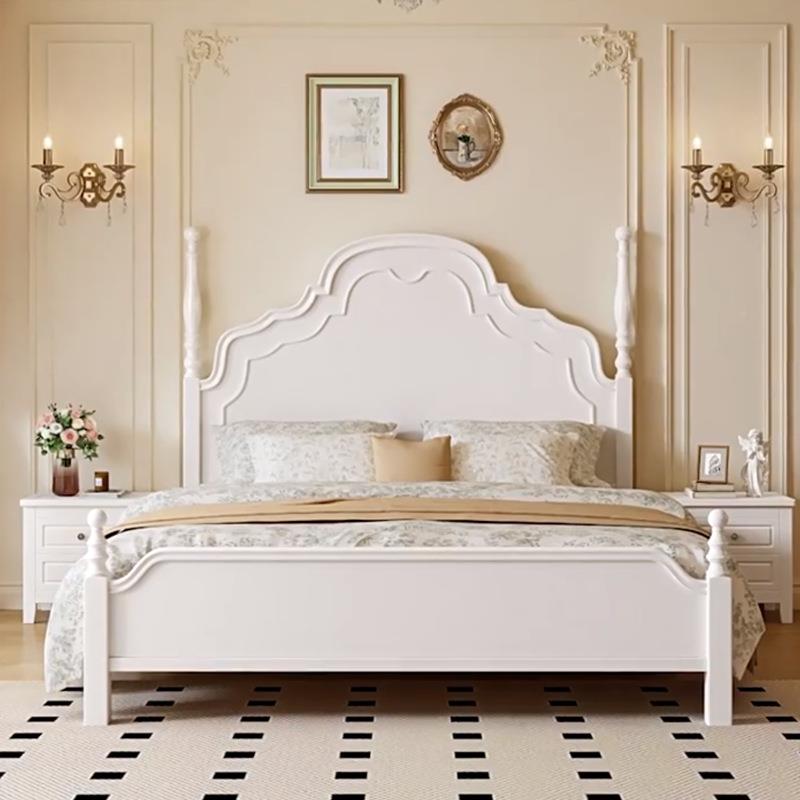 QX-6607#式实主木床.8米双人床1卧1.5米婚床奶油风纯白色公主美法