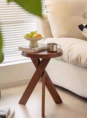 黑色实简木小茶边沙发圆桌阳子床头柜中复古KLR几风法式极矮置物