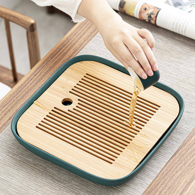 式陶TOR瓷家用办公方形竹盘盘干泡盘日茶茶具茶道配件储水小茶台