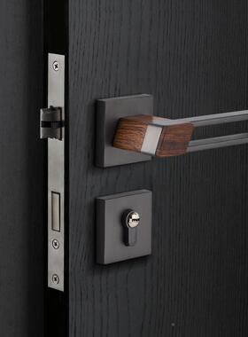 锌合金静音室内卧室门锁家用简镂空72F93体约锁木门手通分用型执