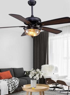美式复客古吊21454扇灯风扇木灯厅卧室电风扇灯家用叶led餐厅带灯
