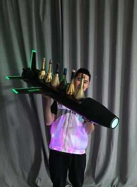 新款LED发子光铁艺酒架座抬轿8支装具香槟酒七彩光创意飞机XG-125