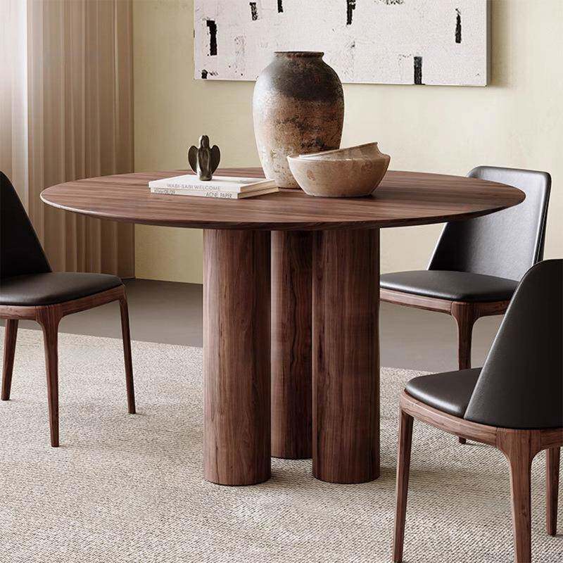 古设计餐师圆形桌NIE意式实木户圆餐桌小型胡桃色复圆桌家用吃饭