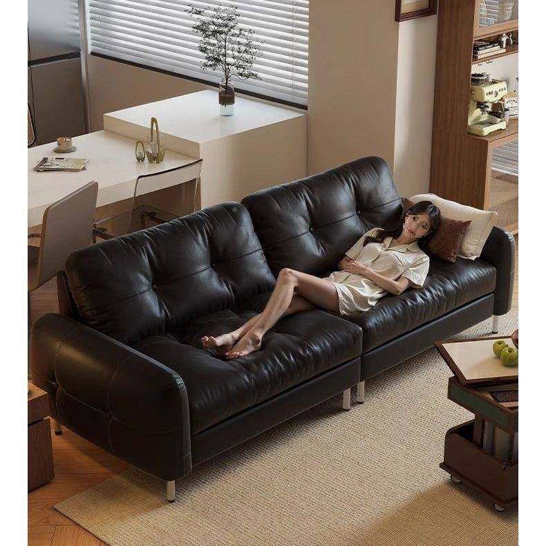 QIH意式轻奢古油蜡皮沙复发复古风沙发皮出租房小户型直客厅艺排