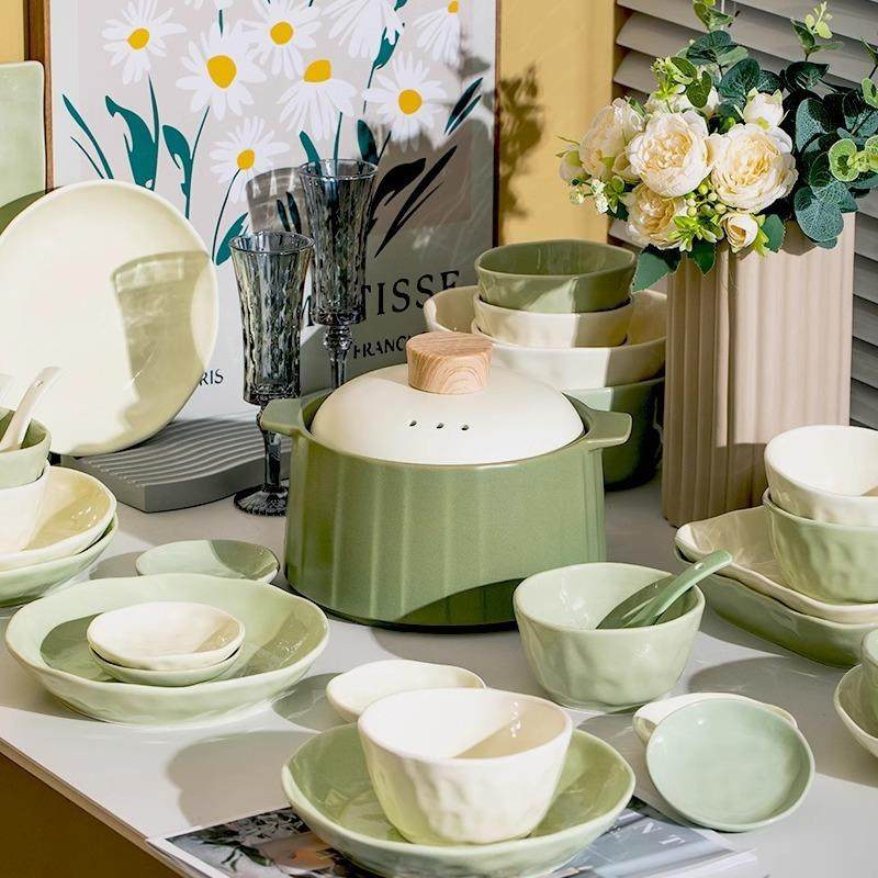 奶油风碗约碟盘套装家用225新0款现代简饭碗陶瓷子高颜值餐具PHU
