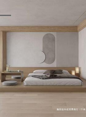 简约日式特榻榻米大实低床木地双ADQ人落板式地铺地台矮床箱体现