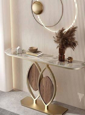 意式岩板意玄关台入EDG户轻玄奢关桌极简风创格玄柜靠墙半关圆端