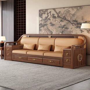 纳新中式KMN实木拉床客厅用黑胡木收两沙发床桃小户型简约多功能