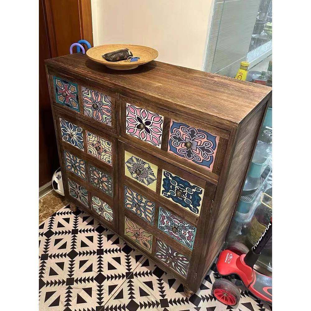 阳实柜木客厅台储物柜复古IRK彩绘大容量玄关门厅批美式用家进门