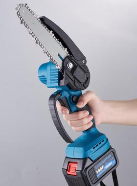 6迷你蓝色409链锯锂电无绳轻链锯型便携修枝砍树寸木伐木电工链锯