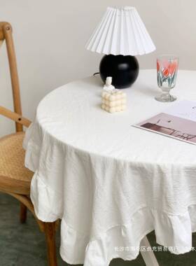 ins叶边桌法式复古褶白色皱摆拍布背景布民宿客BSY厅圆荷桌盖布餐