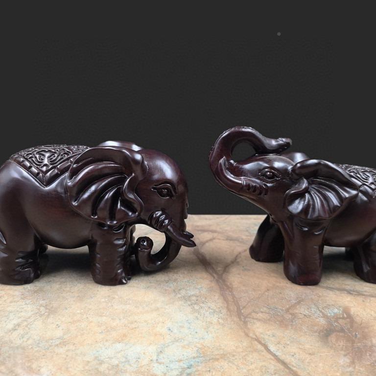 木黑檀猪富贵象雕复花DAI古黑色中式仿古貔木制貅摆件雕刻红木雕