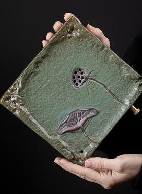 日式鎏PXLD2021金铁承粗陶壶托壶釉垫小号双复古壶陶瓷蓄水排水用