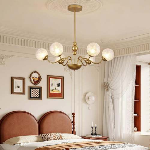 中古风美式复吊灯卧室古客厅式吊灯新61497中豆玻璃简约书房餐厅