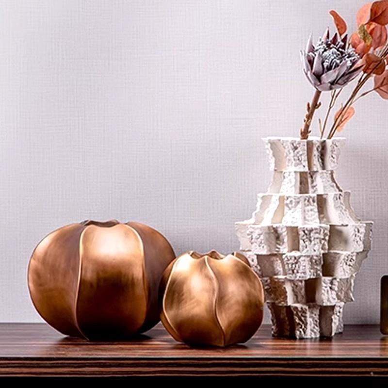 新中式轻奢金色陶花瓷干花花JNU瓶器古风家居玄关摆样板软装饰品