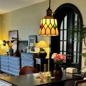 彩色玻卧室道吧台田乡719园中古玄关美式 村餐厅吊灯吸吊过两用灯