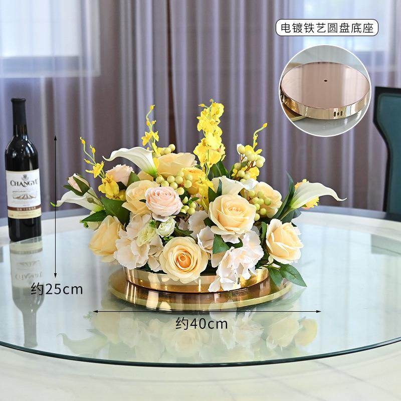 餐厅圆桌桌花饭店餐桌酒花摆花花店餐盘F99JS8HT桌转中间装饰摆花