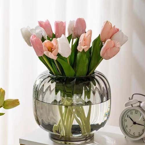 水培器皿创意玻璃bzl74083掌花盆水花养植物白红掌绿萝大号花瓶灰