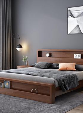 北欧木床现代简约18.人57015米/1.5m卧室原木家具高箱床储物实双