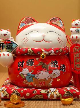 红色5招财银猫蓄摆件开HM-01350业礼品居家店铺收前台存钱储罐喜