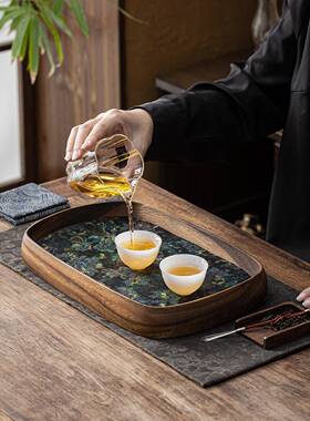 店胡桃长木托盘多实木层托盘简约酒茶盘单壶托方形家F98TMH7J用干