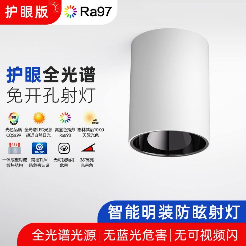 卜同凡物 明装客厅餐厅无主灯全光谱免开孔圆形筒射灯LED护眼筒灯,家装灯饰光源,明装射灯,淘宝优惠券,粉丝福利购,淘宝优惠卷