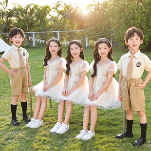 小学生校服六一演出服连衣裙毕业照 套装 幼儿园园服夏季 学院风短袖
