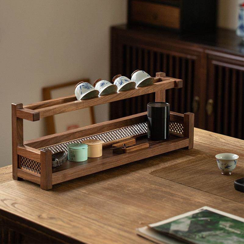黑胡桃紫砂壶收纳架茶杯架子实木茶具茶壶中式多宝阁桌面小博古架