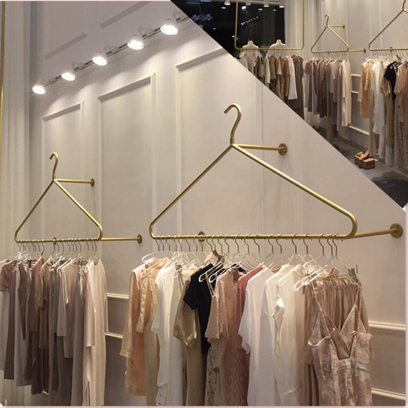 服装店衣架展示架上墙女装童装货架铁艺壁挂侧挂加厚衣服架子金色