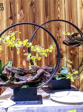 新式双中形铁艺摆件仿真崖T005、T0柏景松树禅意别墅会所茶圆室山