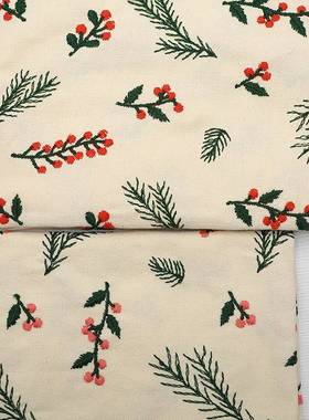 圣诞i节E20897-A北欧n风刺绣抱沙枕床发头靠垫腰枕帆布箱包面料