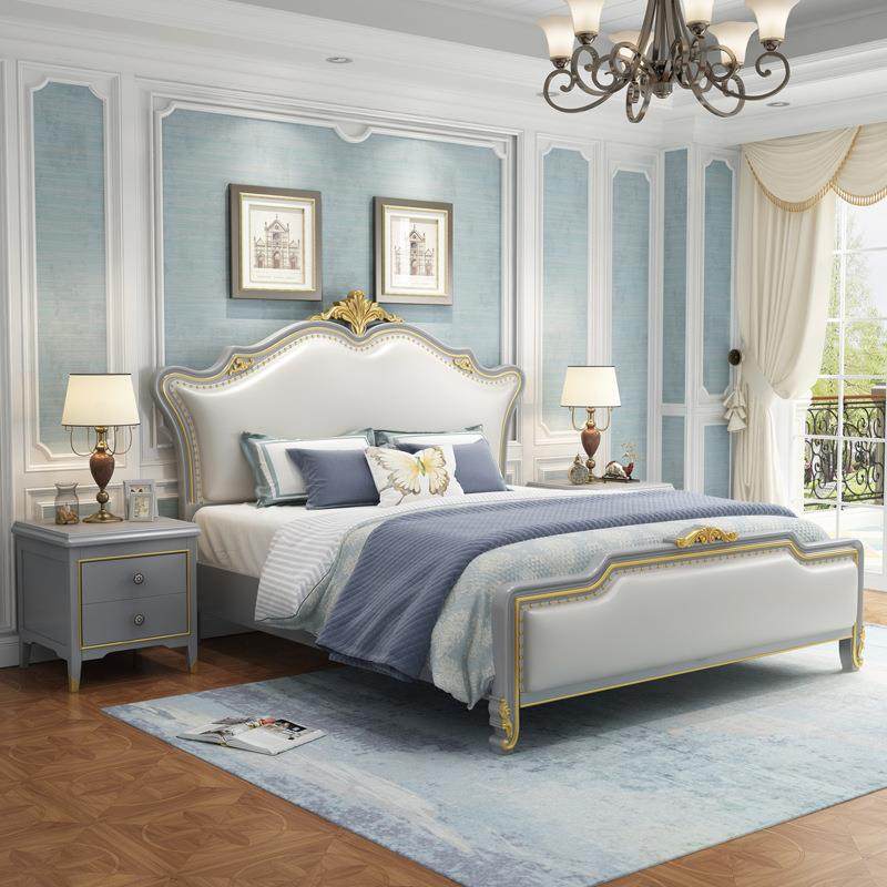 式实木床现美简约AQU轻奢床1.8米双人卧软包床简欧1.代主5米储物