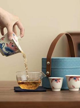 手户外绘载旅行茶携具套装便式快客杯一壶二杯陶瓷车露89233营功