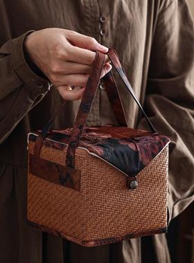 家用旅行茶具藤24660收便纳包袋快客杯户外手提携大容量纳编收盒