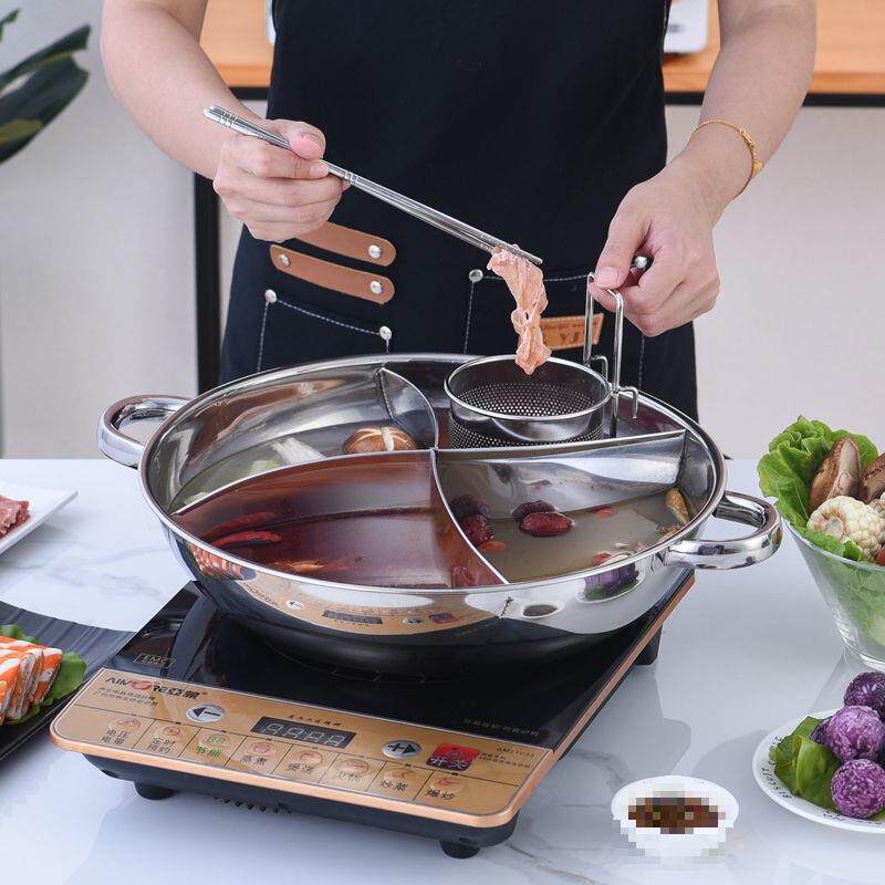 不锈钢三火锅三四PBN味三格格锅味锅奔驰火锅四宫格火锅盆多味火