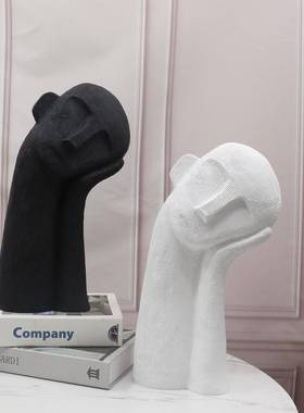 创意石膏抽象人物雕样像摆件酒店板脂艺术工间艺品托腮人物软装树