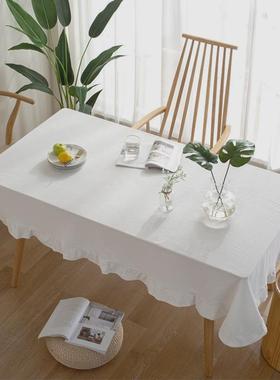 is风荷叶边F958758M餐桌白色野餐布褶皱棉花边圆布桌布甜品n摆台