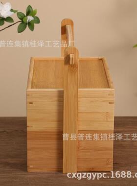 竹木复古篮提包盒中秋节端午节春节双层提品装木盒子食品4578礼点