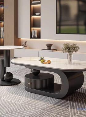 岩板圆茶几轻奢家用客厅XIV形极简现代简约小户型设计椭感不创意