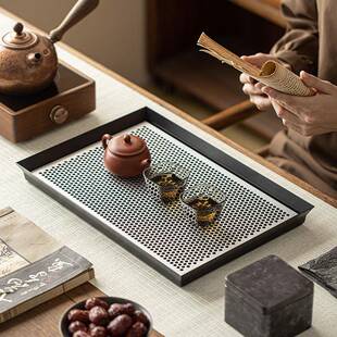 铁艺白铝茶盘家用四方形小型干泡茶台高级储水茶几壶承茶具托盘