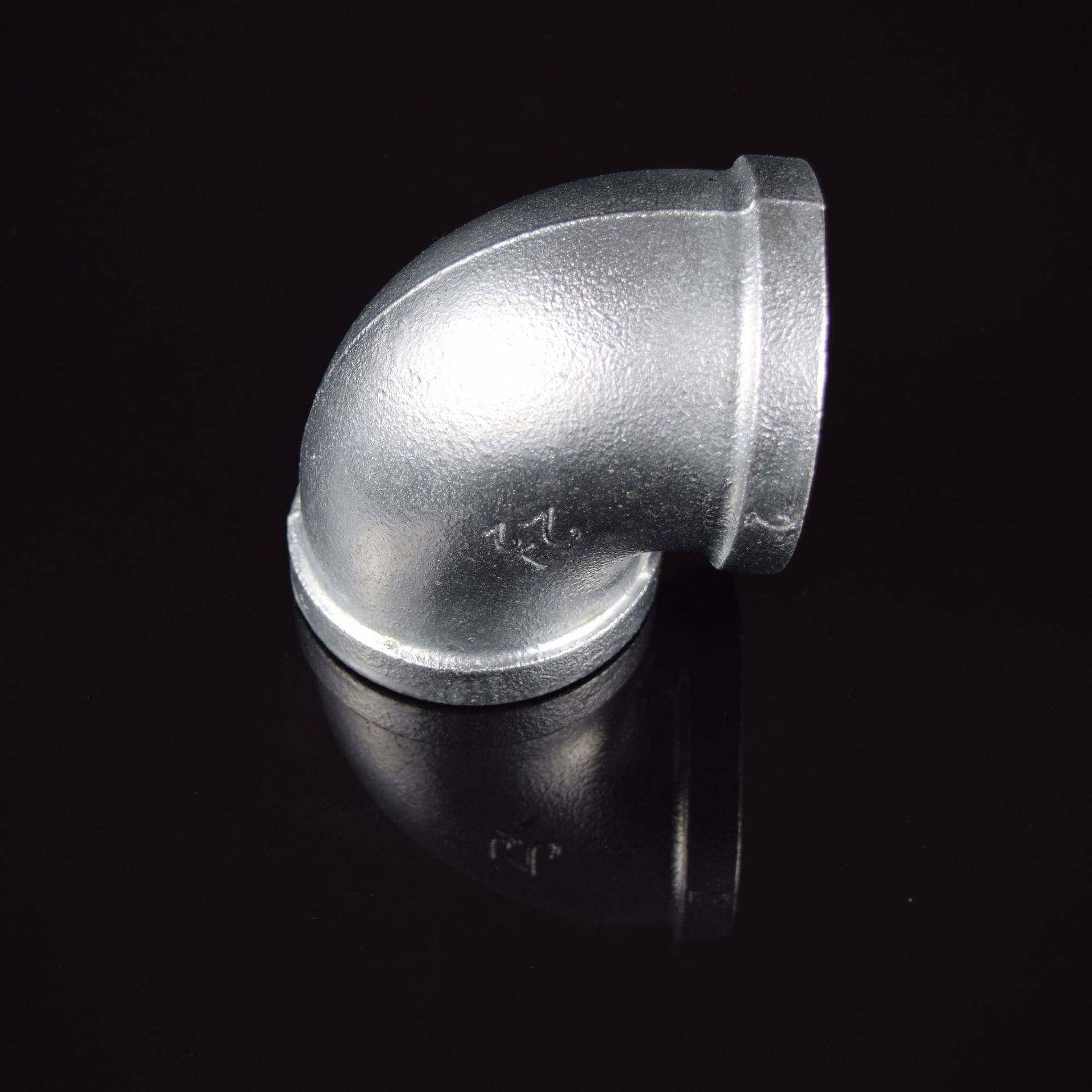 谷玛钢9°弯头热镀0锌接管头太玛钢镀锌管件水暖DN15-DN1直角