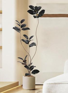 仿真刚绿植黑金橡皮树高端CPJ摆轻奢厅盆栽室内仿生假植物落地客