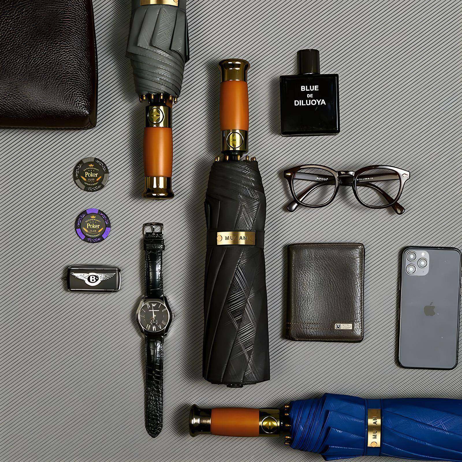 l1大0抗155风全自动木柄刻字伞三折男士商务伞骨雨伞ogo广告伞